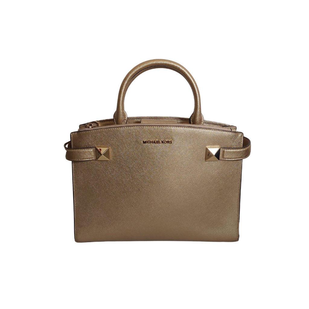 Michael Kors Karla Gold Leather Large Satchel Bag | Pre Loved |