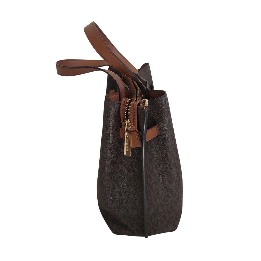 Michael Kors Emilia Large Triple Compartment Signature Brown Mk Satchel Bag | Pre Loved |