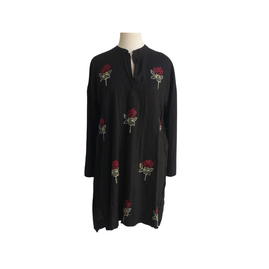 Ayesha Khurram Black Rose Embroidered Kurta | Gently Used |