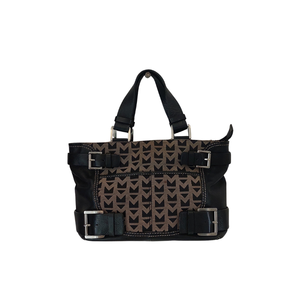 Michael Kors Black Leather & Canvas Buckle Logo Tote | Pre loved |