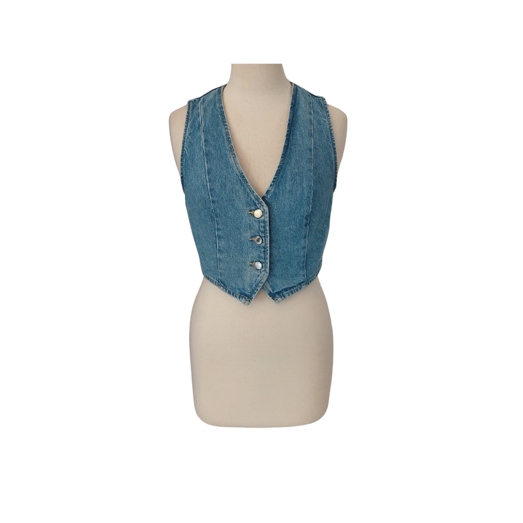 Zara Light Denim Cropped Waist Coat | Brand New |