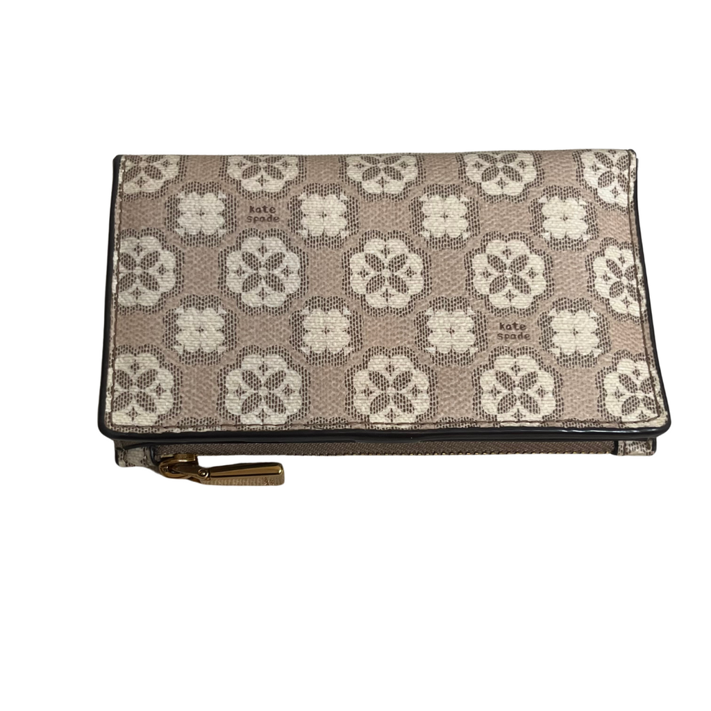 Kate Spade Beige Flower Mongoram Coated Canvas Bifold Slim Wallet | Like New |