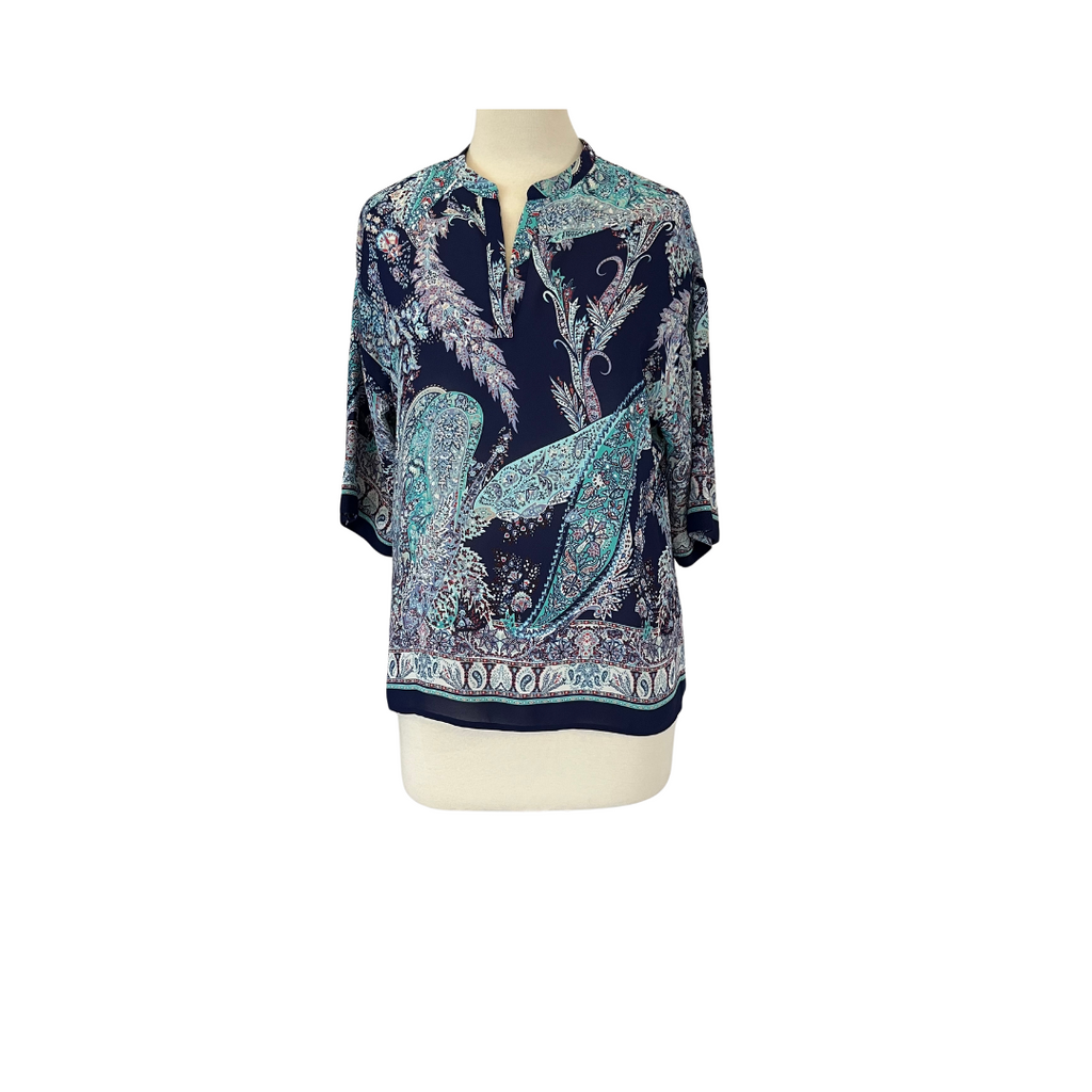 Violet & Claire Blue Printed Sheer Top | Gently Used |