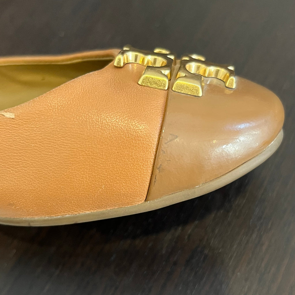 Tory Burch Two-toned Tan Leather Everly Ballet Flats | Pre Loved |