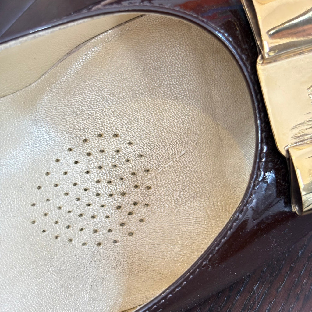 Via Venetto Brown Patent Peep Toe Heels | Pre Loved |