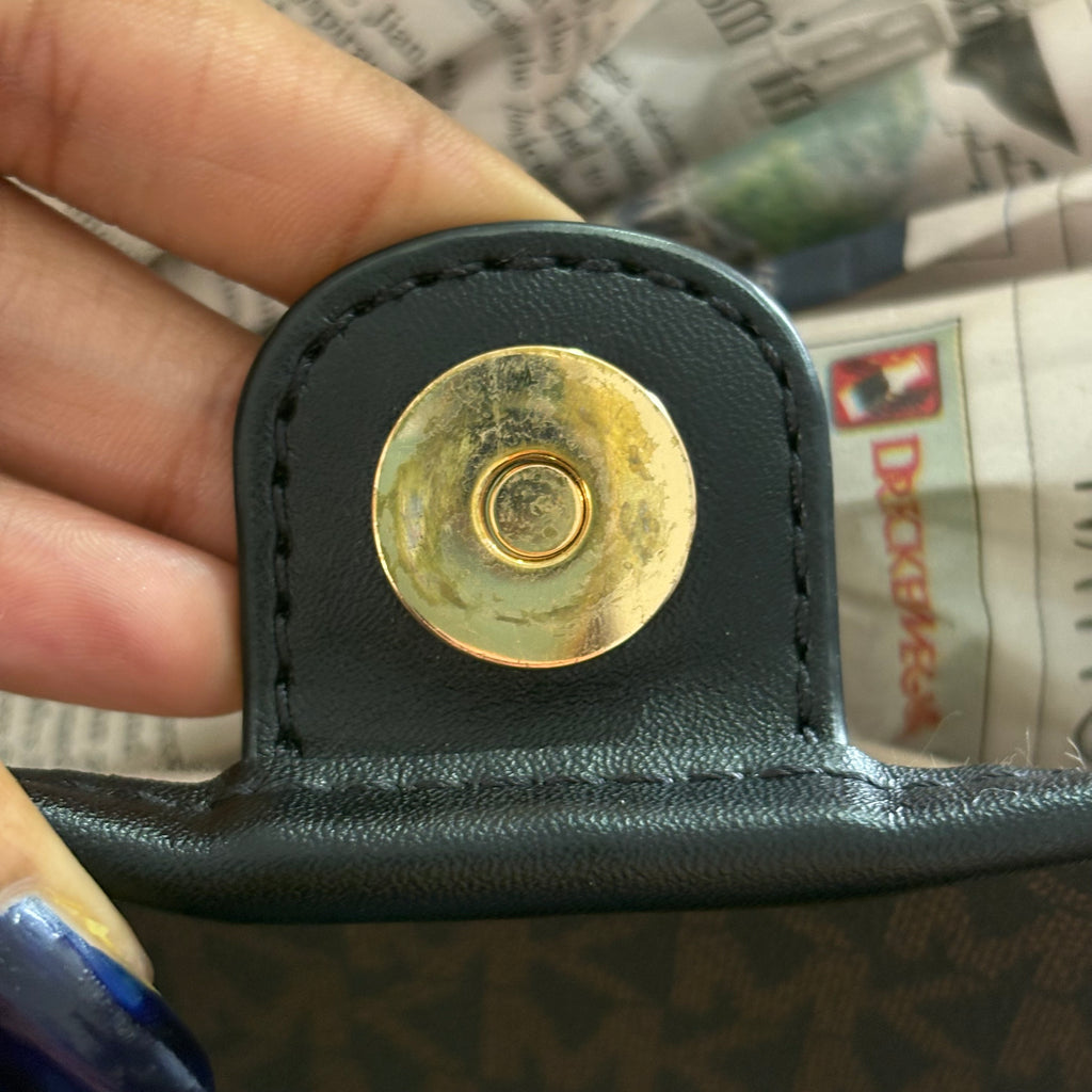 Michael Kors Brown Eliza Leather Large Studded Mixed-Media Tote Bag | Gently Used |