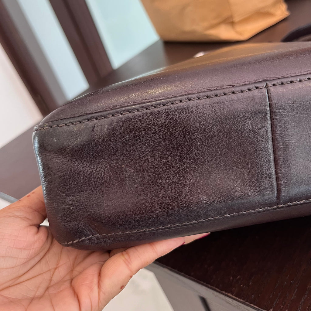 Longchamp Dark Brown Leather Crossbody Bag | Pre Loved |