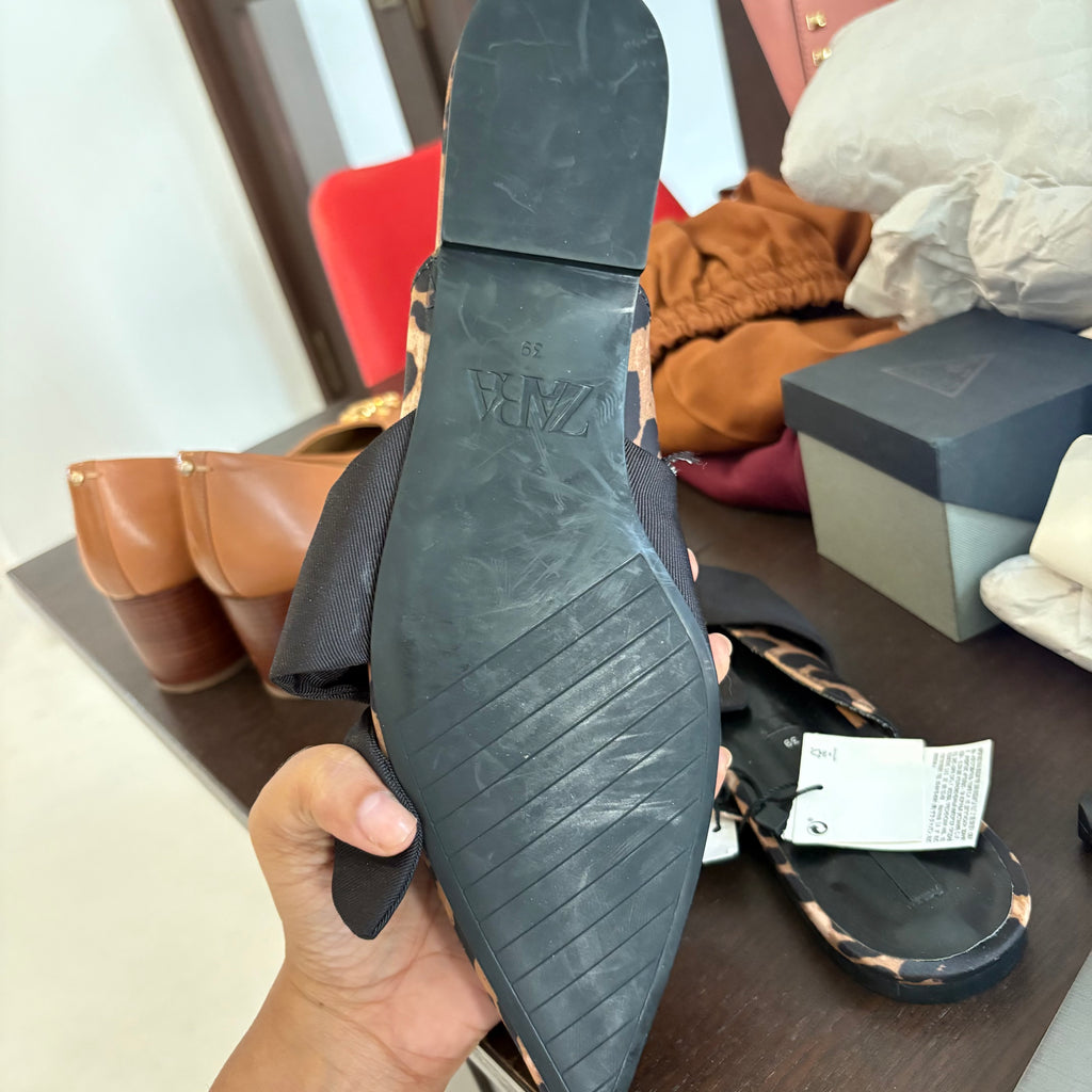 ZARA Leopard Print Bow Flat Mules | Brand New |