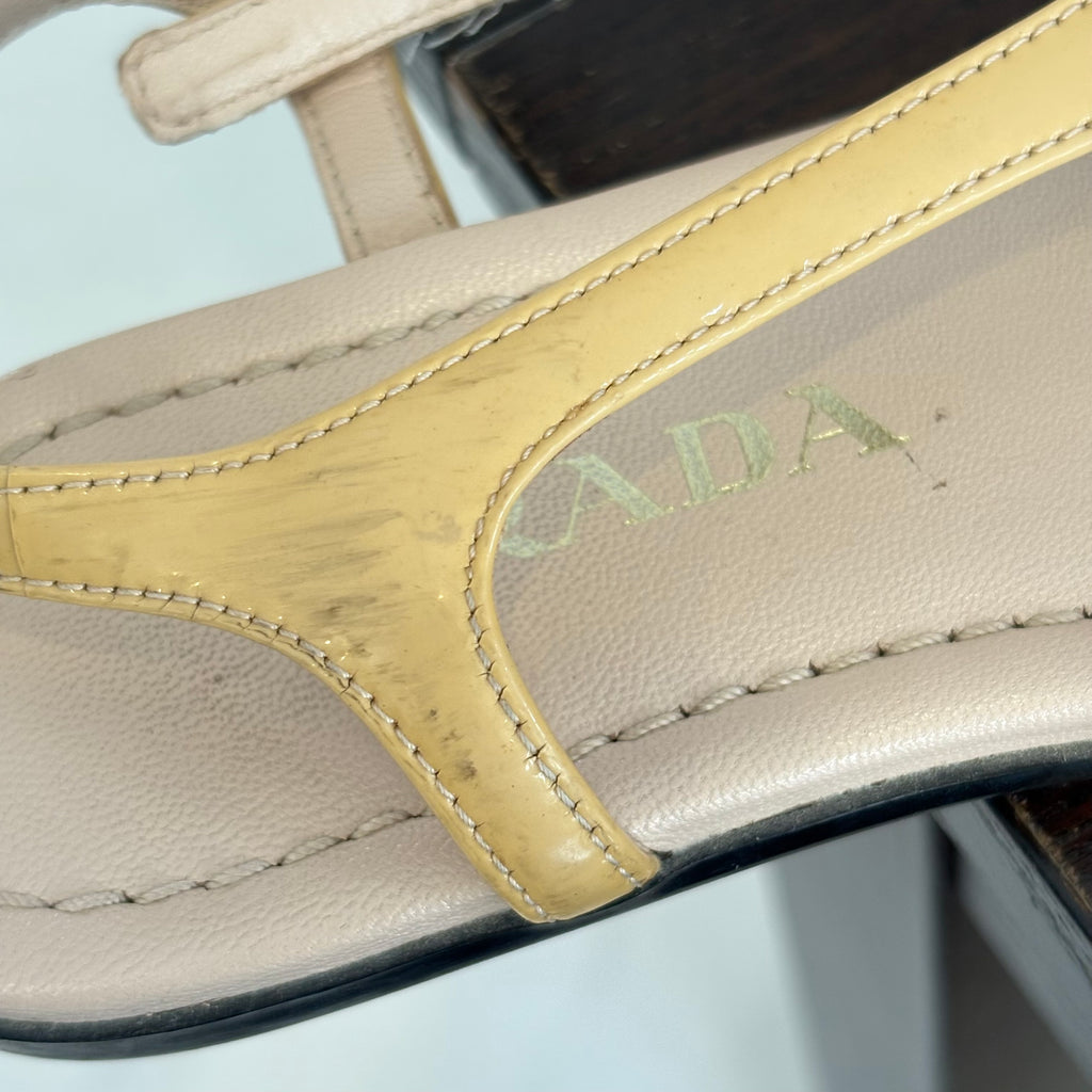 Prada Tan Patent Leather Sandals | Pre Loved |