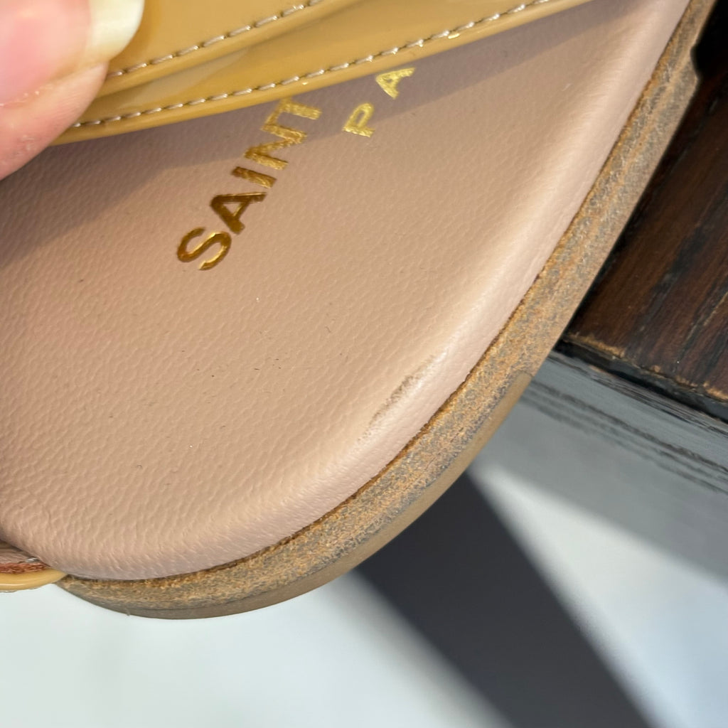 Saint Laurent 'Cassandra' Nude Patent Leather Ankle-strap Sandals | Gently Used |