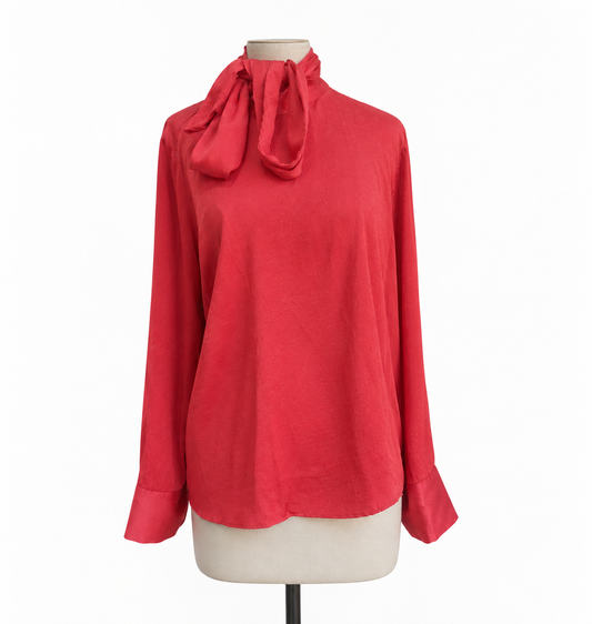 H&M Red Satin Tie Neck Top | Gently Used |