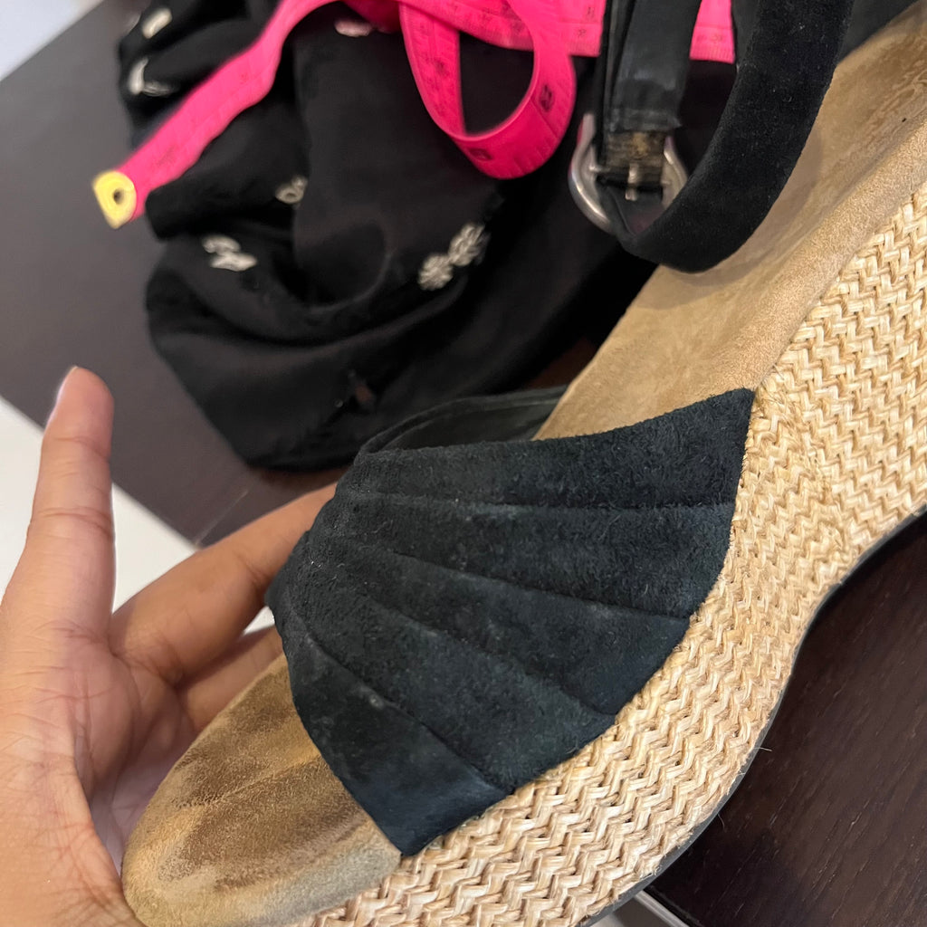 UGG Black Suede & Jute Wedges | Pre Loved |