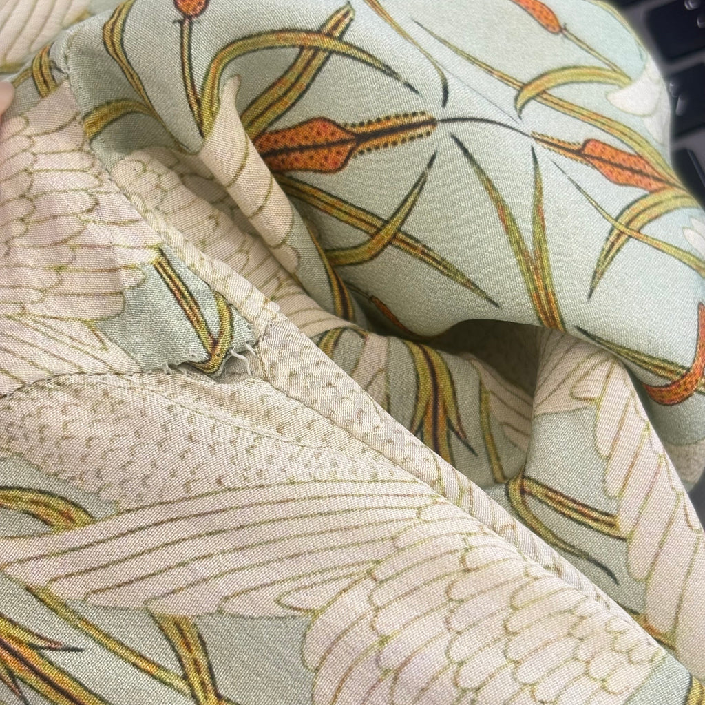 Sania Mastakiya Green Swan Print Silk Long Kurta | Gently Used |