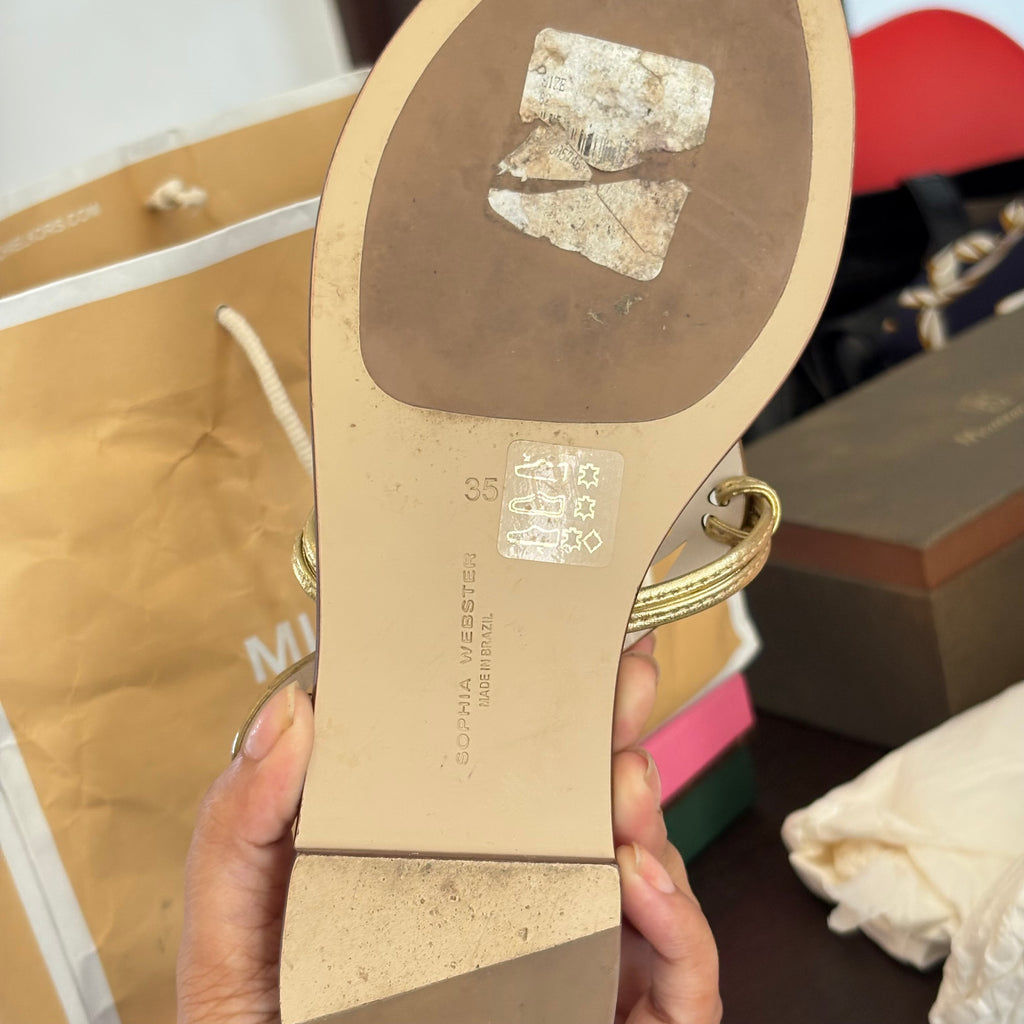 Sophia Webster Gold Leather 'Talulah' Butterfly Flats | Pre Loved |