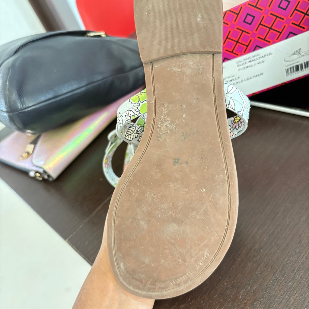 Tory Burch Floral Printed Leather 'Miller' Sandals | Gently Used |