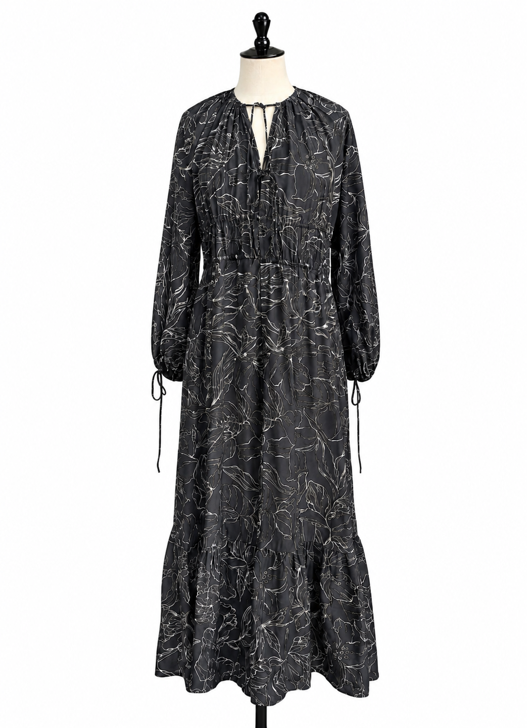 H&M Black Floral Drawstring Oversized Maxi Dress | Pre Loved |