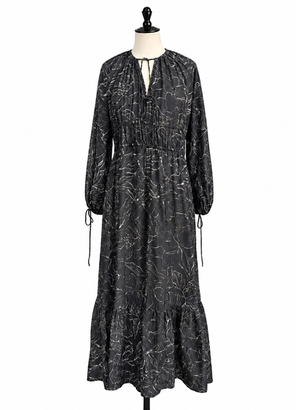 H&M Black Floral Drawstring Oversized Maxi Dress | Pre Loved |