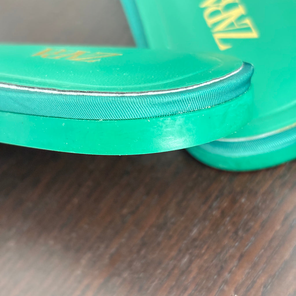 ZARA Green Woven Rhinestone Slip On Flat Sandals | Gently Used |