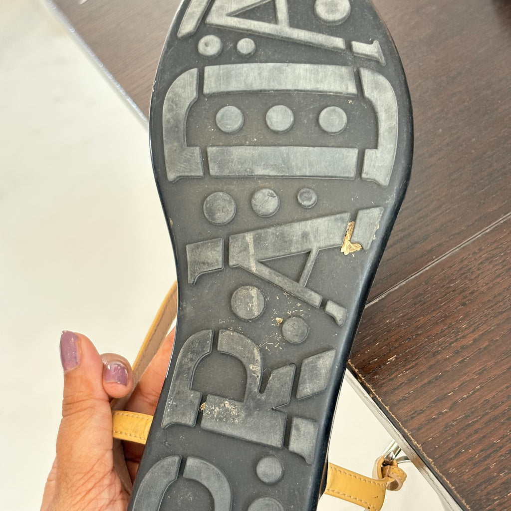 Prada Tan Patent Leather Sandals | Pre Loved |