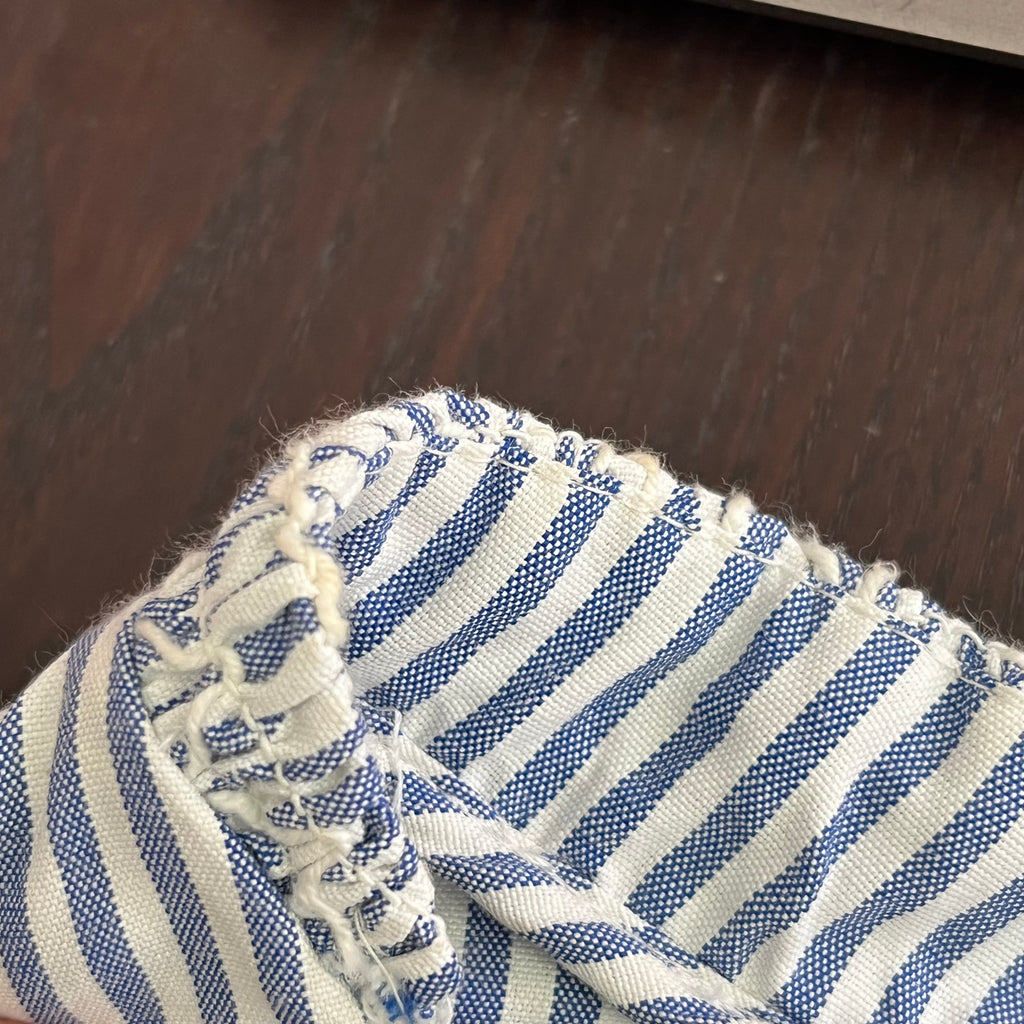 Zara Blue & White Striped Thread Embroidered V-Neck Top | Gently Used |