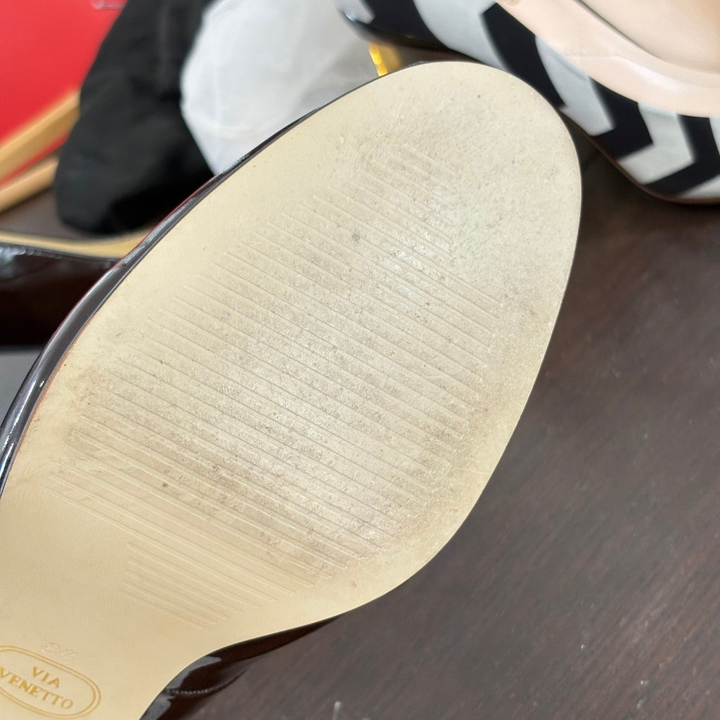 Via Venetto Brown Patent Peep Toe Heels | Pre Loved |