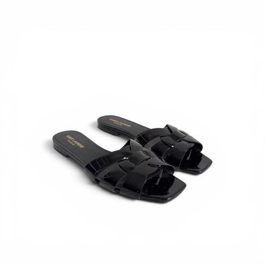 Saint Laurent Black Tribute Patent Leather Sandals | Gently Used |
