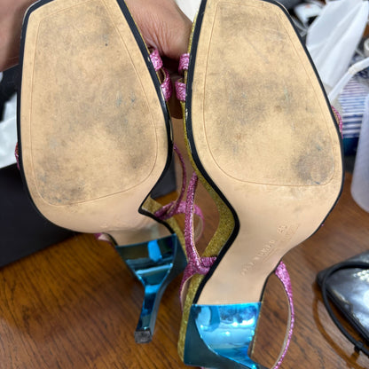 Zara Multicolor Glitter Shiny Multi-Strap Sandals | Pre Loved |