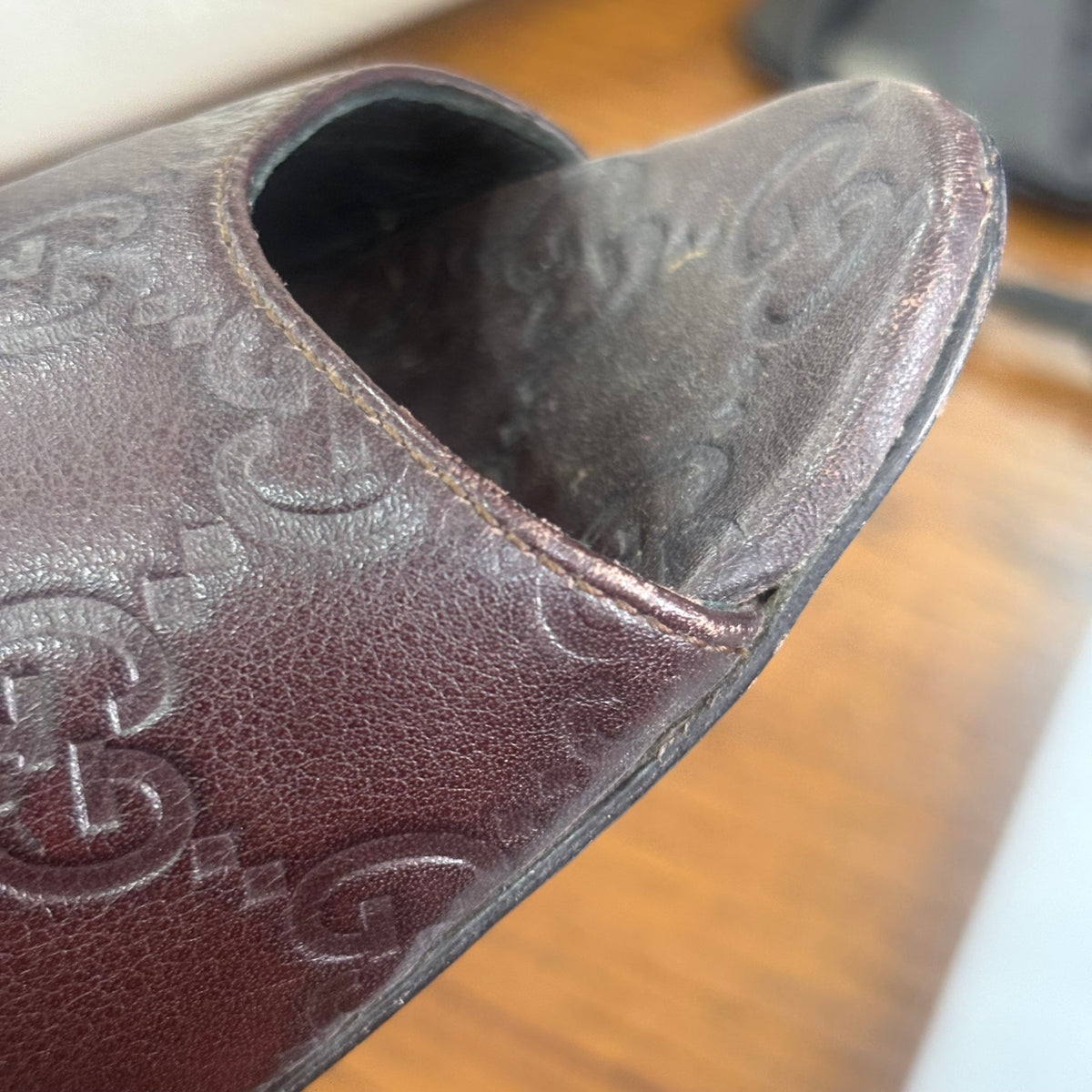 Gucci Brown Guccissima Leather Peep Toe Pumps | Gently Used |