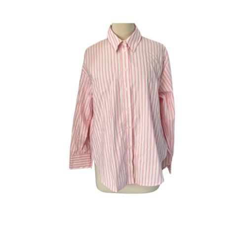 Zara Pink & White Striped Collared Shirt | Brand New |