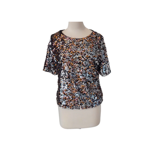 H&M Black Metallic Sequence Top | Brand New |