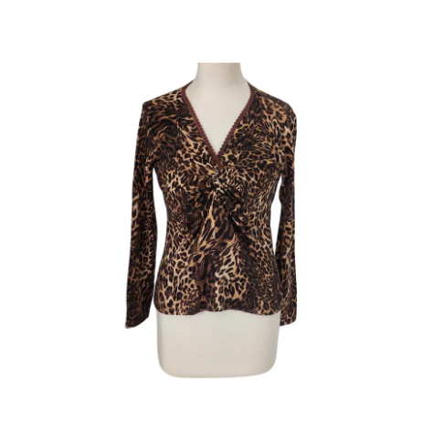 James Lakeland Cheetah Print Ruched Knit Blouse | Pre Loved |