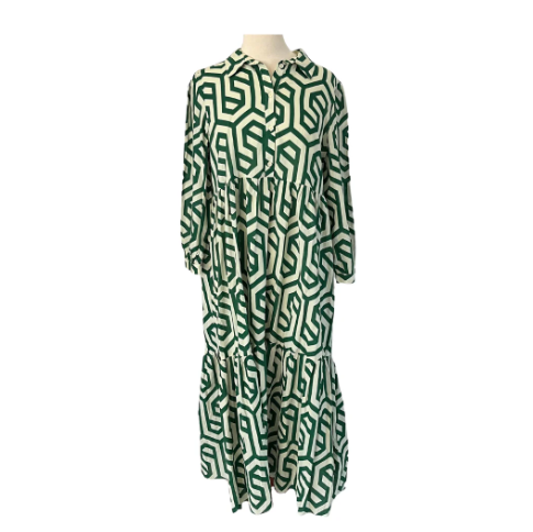 ZARA Green Printed Semi-sheer Collared Maxi Dress | Gently Used |