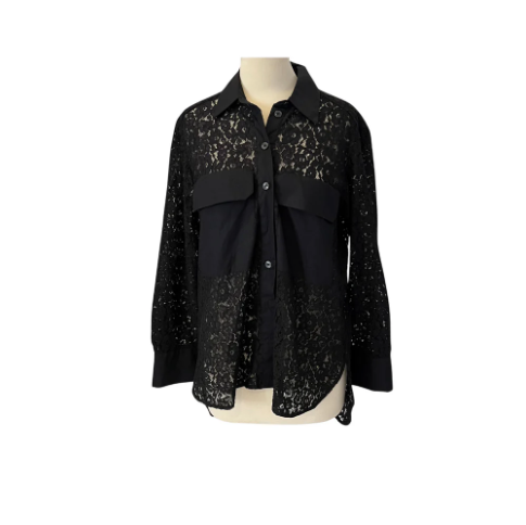 ZARA Black Lace Collared Shirt | Pre Loved |