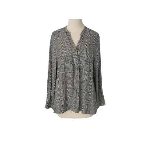 Zara Black Houndstooth Print Flat Collared Shirt | Gently Used |