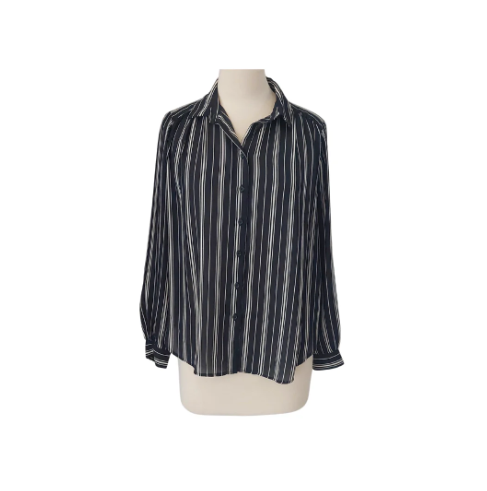 H&M Black And White Striped Collared Shirt | Pre Loved |