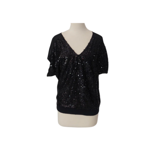 Express Black Sequins Short Sleeves Top | Gently Used |