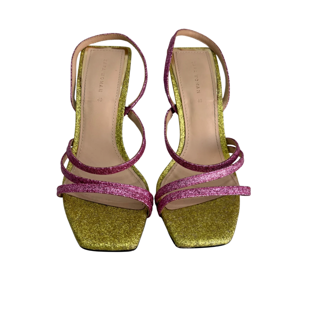 Zara Multicolor Glitter Shiny Multi-Strap Sandals | Pre Loved |