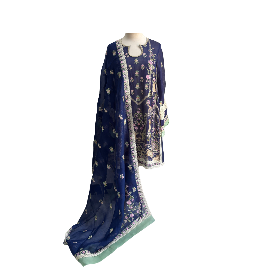 Sania Maskatiya Blue & Mint Green Kurta (3 Piece) | Gently Used |
