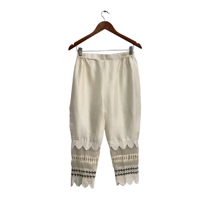Annus Abrar Ivory Block Print Rawsilk Outfit (2 Piece) | Pre Loved |