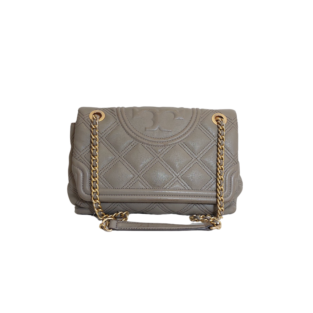 Tory Burch Grey Heron Soft Leather Fleming Tote Bag | Pre Loved |