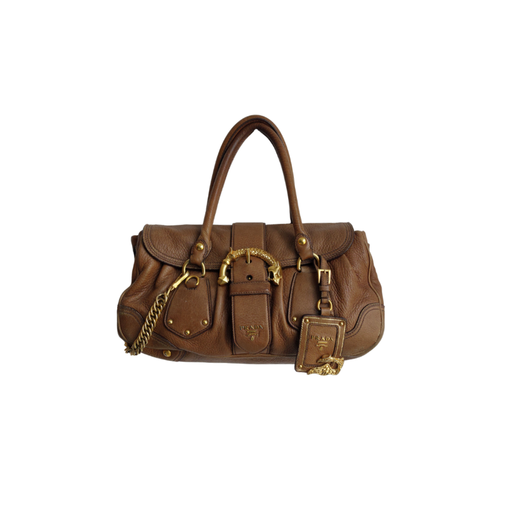 Prada Brown Cervo Leather Dragon Satchel Bag | Pre Loved |