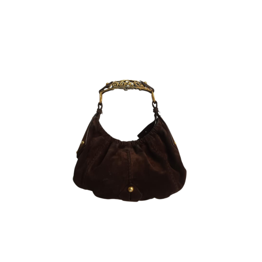 Yves Saint Laurent Vincennes Dark Chocolate Brown Suede Leather Gold Handle Bag | Pre Loved |