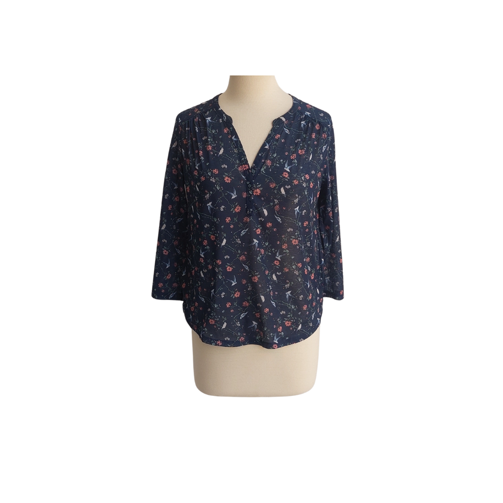 H&M Blue Floral & Bird Printed Top | Like New |
