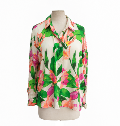 Zara Multicolour Satin Floral Print Button Down Shirt | Pre Loved |