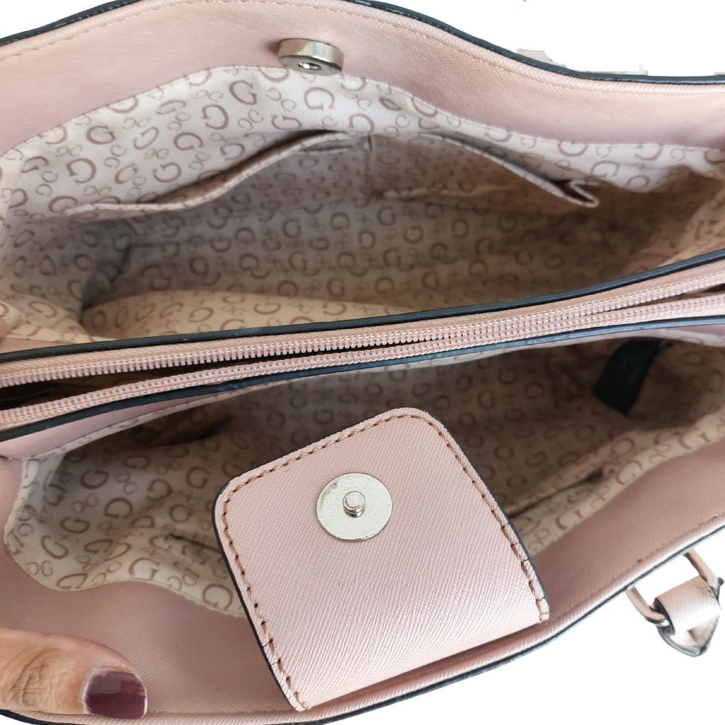 Guess Pink Two Tone Leatherette Goldenrod Back Satchel Bag | Pre Loved |