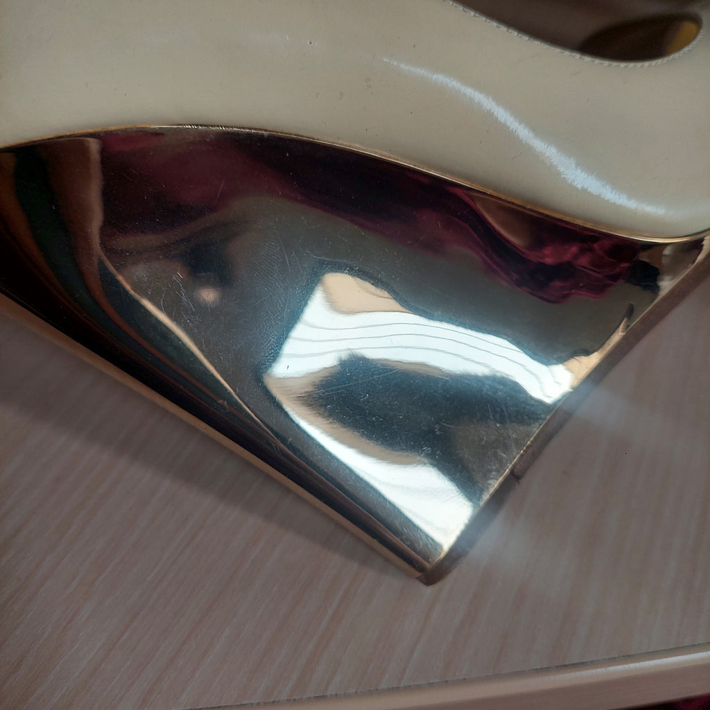 Jimmy Choo Cream Patent Leather Peep-toe Wedges | Pre Loved |