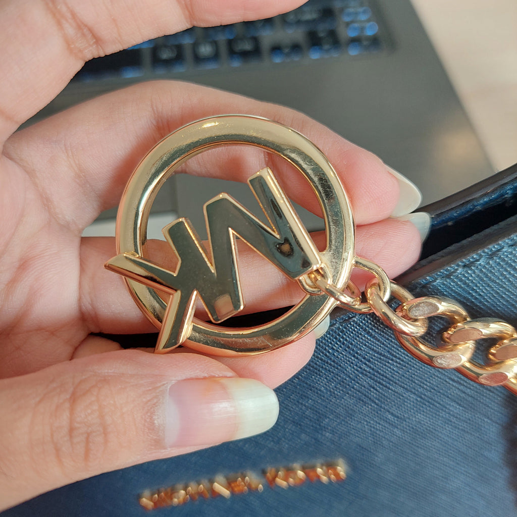 Michael Kors Navy Saffiano Leather Jet Set Large Chain Shoulder Tote Bag | Gently Used |