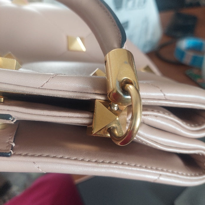 Valentino Rose Cannelle Leather Medium Roman Stud Top Handle Bag | Pre Loved |