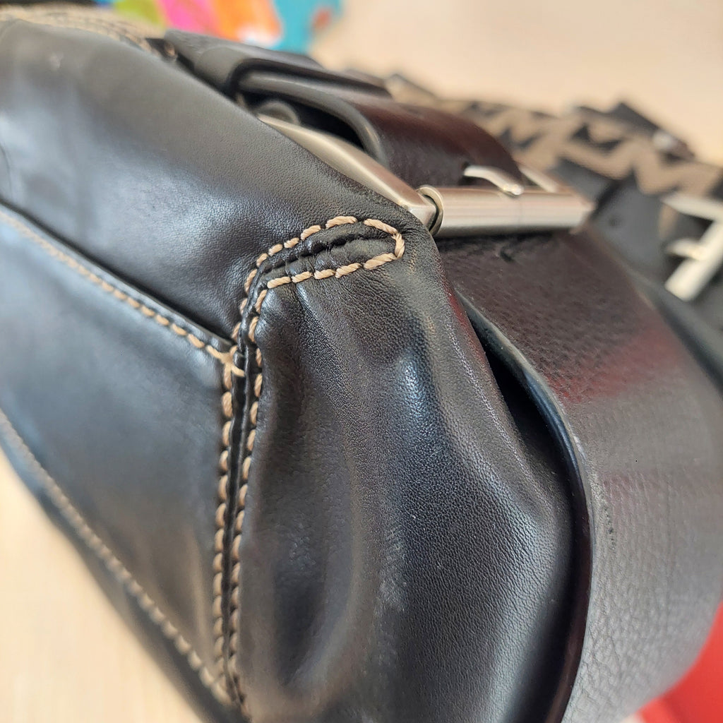 Michael Kors Black Leather & Canvas Buckle Logo Tote | Pre loved |