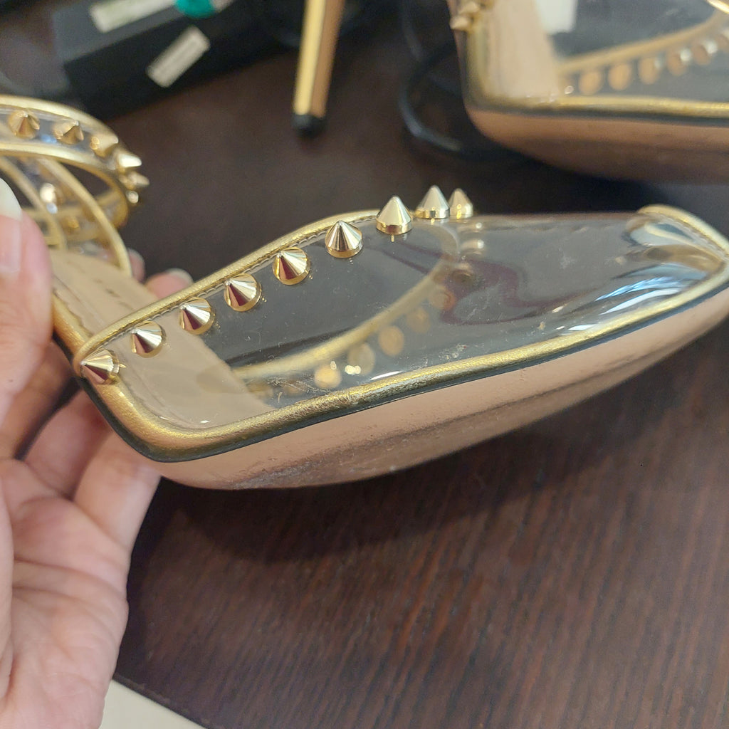 Charlotte Olympia Gold Leather & Transparent SOHO Studded Heels | Pre Loved |